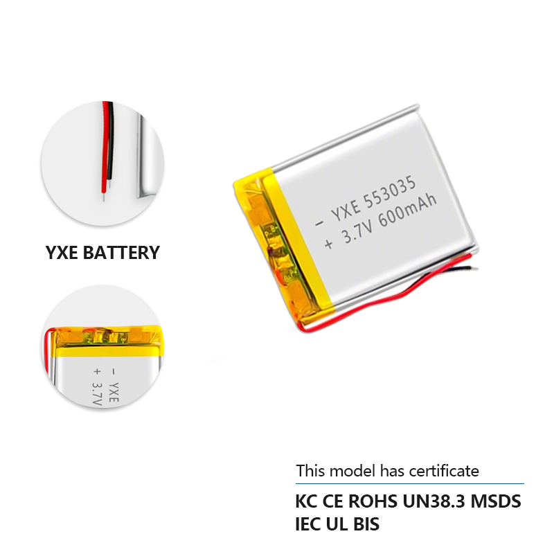 3.7 V Li-ion Battery 553035-600mah